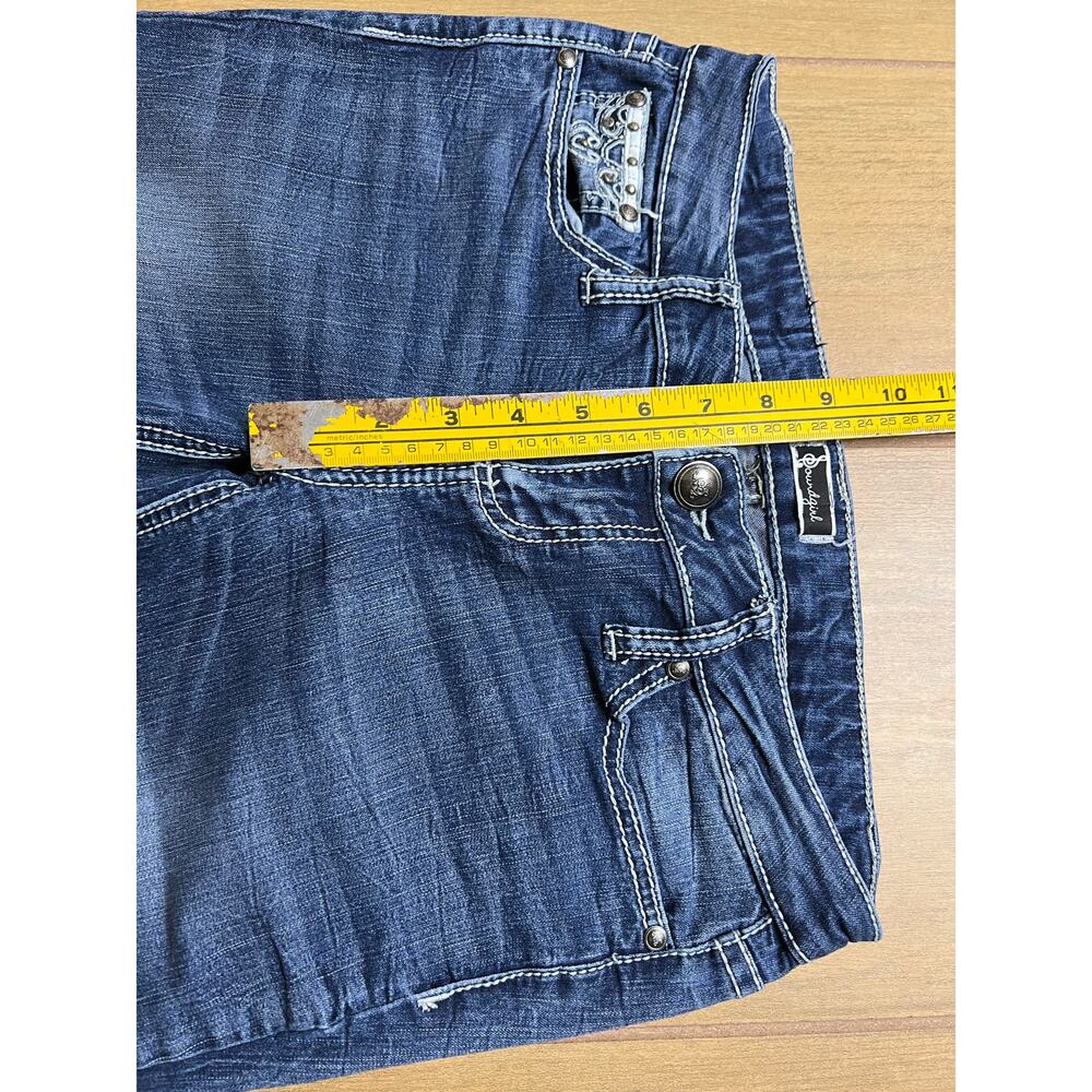 Soundgirl Y2K Rhinestone Cross Bootcut Jeans Low Rise Womens 29x30 Blue - Picture 4 of 12